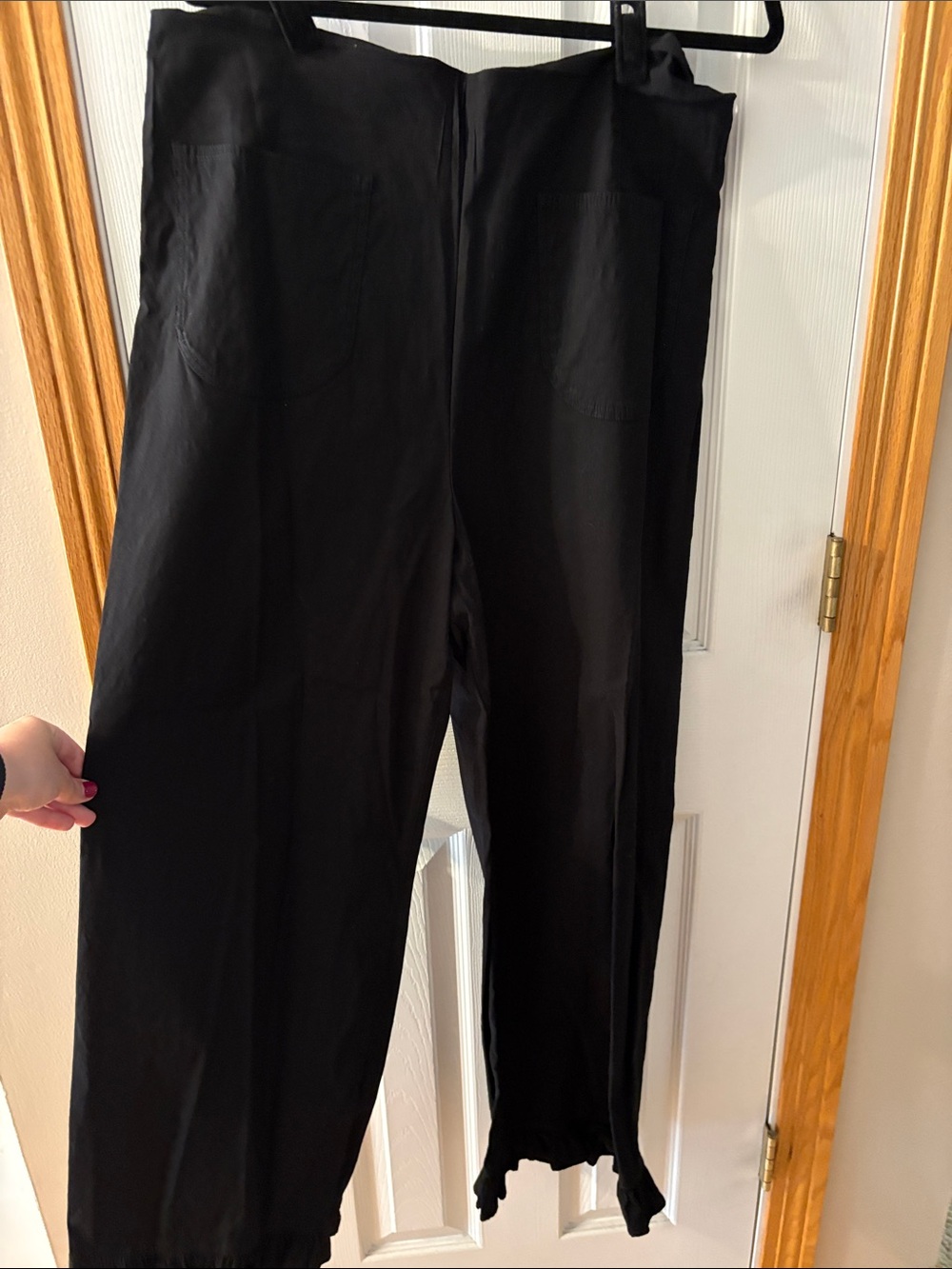 Maeve Black Wide-Leg Sweatpants with Ruffle Hem - Picture 2 of 8